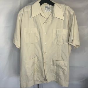 Coral Beach Vintage Men’s Classic Guayabera Cream with‎ Cream/Light Tan Large